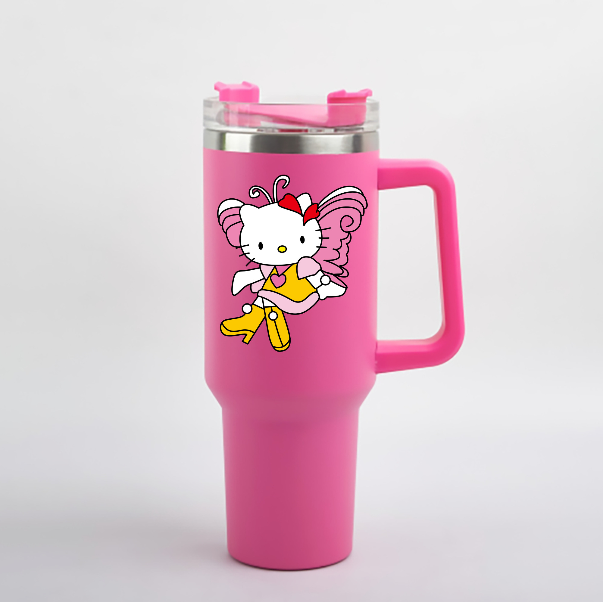 （画像用） Hello Kitty ハローキティ 1200mL車用タンブラー - クリスタルステッカー（プラスチックストロー付き）